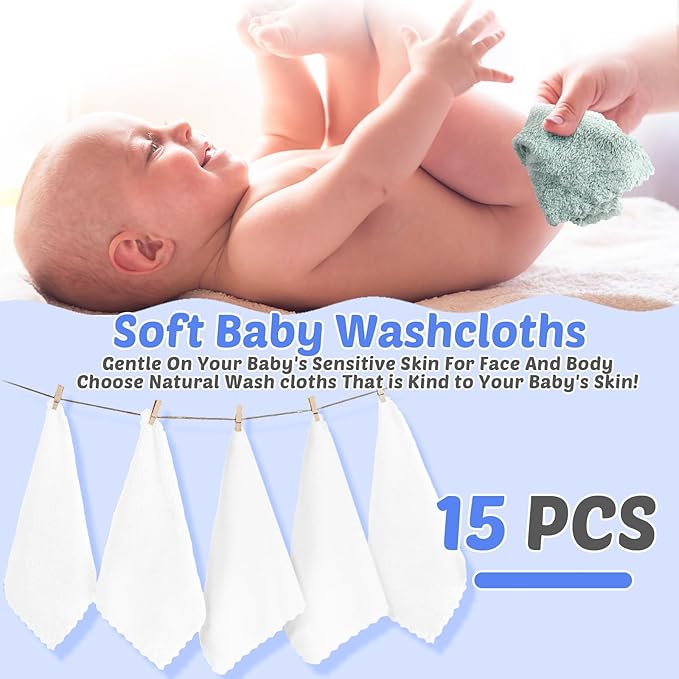 Buryeah 5 Pcs Baby Bath Towel and 15 Count Baby Washcloths Sets, Hooded Towels for Newborns Infants and Toddlers Soft Coral Fleece Toddler for Newborn Boy Girl(White)