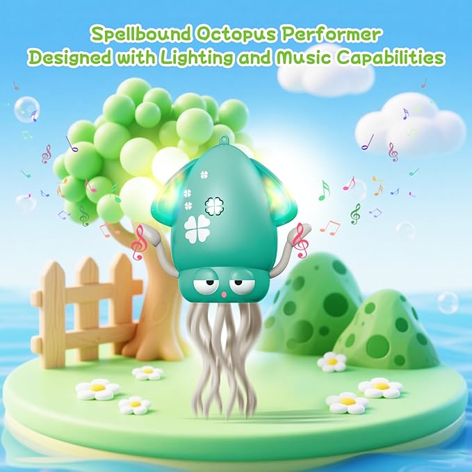 Crawling Dancing Octopus Toy for Kids – Rechargeable Interactive Sensory Toy with LED Lights & Music,Fun Tummy Time Gift for Birthdays & Holidays (Green)