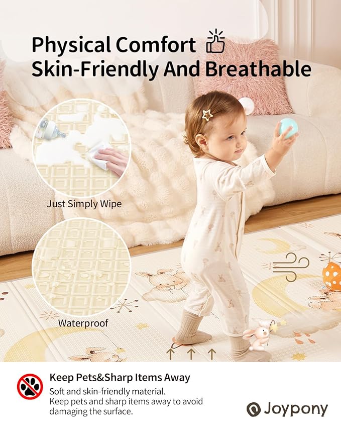 Joypony Baby Play Mat 71x59 Inches, Foldable Play Mats for Babies and Toddlers, Waterproof & Anti-Slip Portable Baby Floor Mat for Tummy Time, Baby Mat for Floor with Travel Bag for Indoor Outdoor