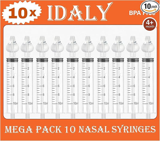 MEGA Pack 10 Baby Nasal Syringe for Mucus Removal – for Babies, Toddlers & Kids – Nasal Aspirator & Irrigation System – Safe, Reusable Silicone Tips – Sinus Rinse & Nose Flush Cleaner..