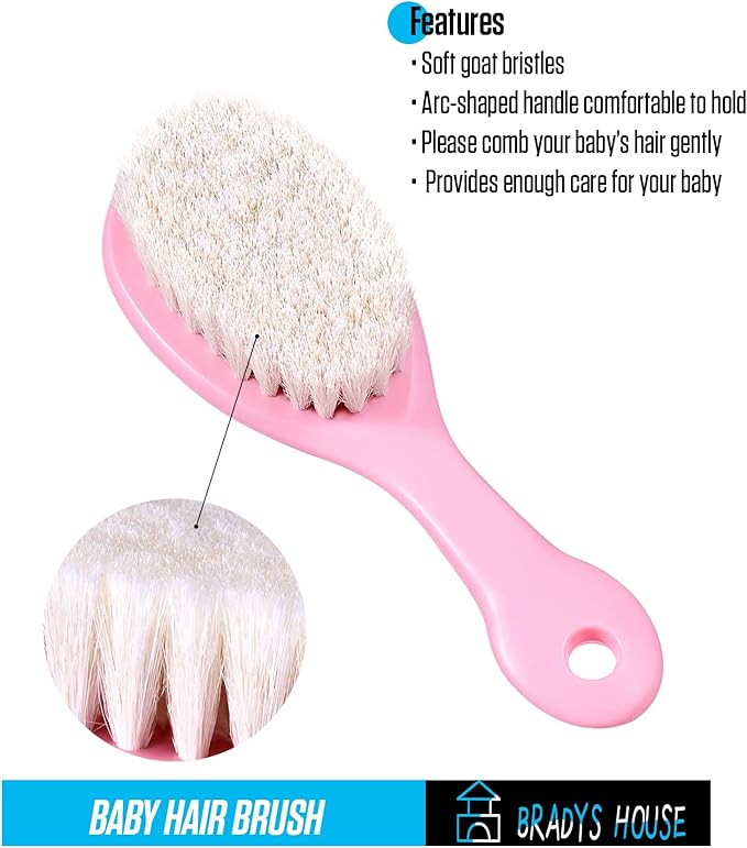 BRADYS HOUSE - 3 Piece Baby Hair Brush and Comb Set for Newborns and Toddlers (Pink)