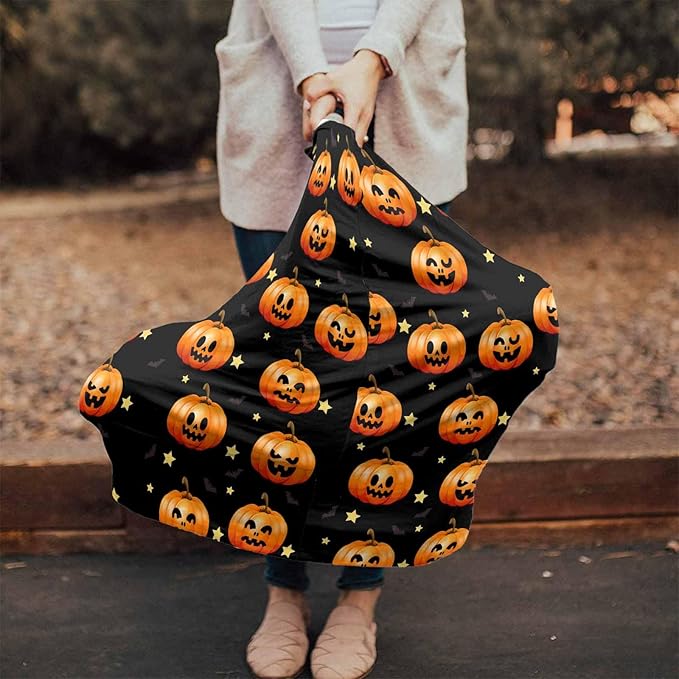 Nursing Covers for Breastfeeding All-in-1 Stretchy Breathable Carseat Canopy Halloween Nursing Cover Up for Girls, Boys 26x27.6 inches Various Expressions of Pumpkin