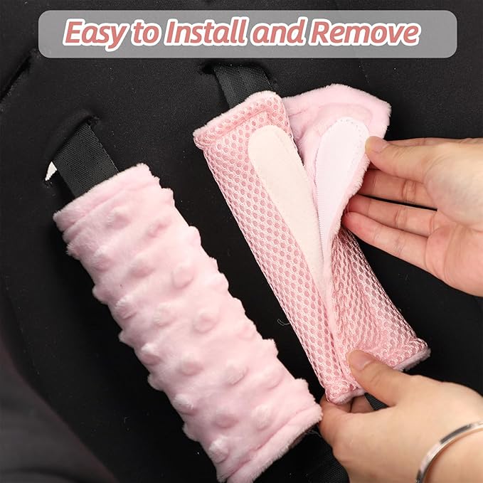 2-in-1 Baby Car Seat Cushion & Car Seat Strap Pads, Infant Car Seat Head Support & Strap Shoulder Covers, Car Seat Insert & Belt Covers for Newborn, Pink