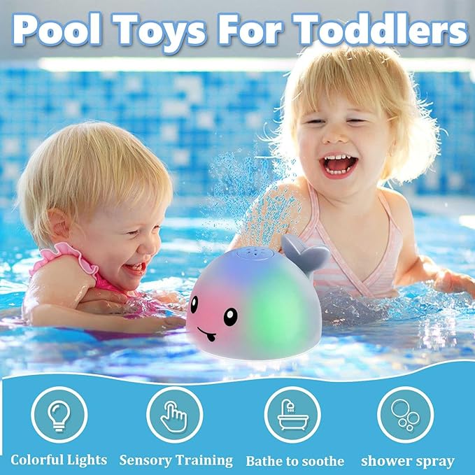 Toddla Whale Bath Toy Sprinkler - Water Pool Toys for Toddlers 1-3, Light Up Floating Baby Bath Toys, Birthday Gift for 1 2 3 4 5 Year Old Boys Girls,, Water Sensory Toys for Kids