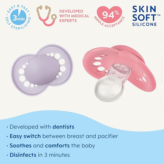 MAM Original Matte Baby Pacifiers, Binky for 16+ Months, BPA-Free Silicone Nipple, Easy to Clean, Developed with Medical Experts, 2 Count Binkies with Sterilizer Case (Pack of 12)