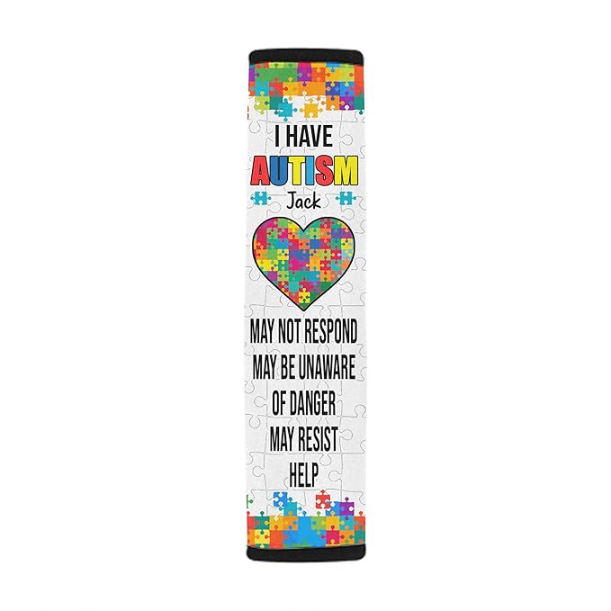 I Have Autism Colorful Puzzle Heart Personalized Name Autism Awareness Seat Belt Covers Special Need Autistic Car Seat Belt Covers for Kid Medical Alert 20