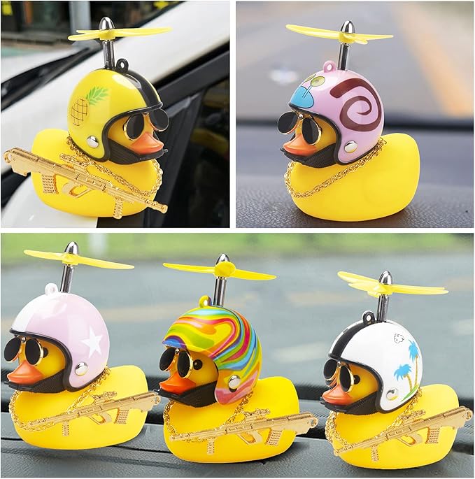 wonuu Rubber Duck Car Ornaments Cool Yellow Duck Car Dashboard Decorations Squeaky Glasses Duck with Propeller Helmet for Car ccessories Dashboard (Snail-Yellow G)