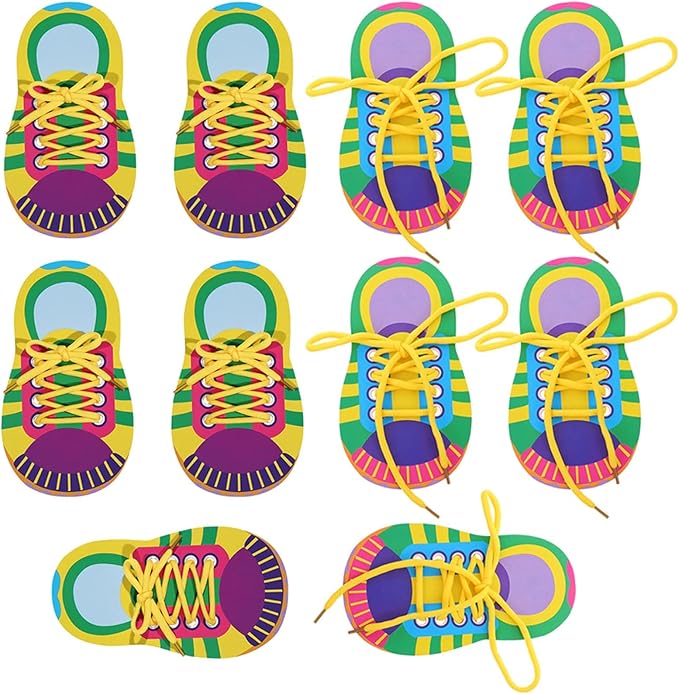 LUOZZY 10 Sets Shoe Trying Practice for Kids Shoelace Threading Teaching Toys Learn to Tie Shoelaces Toy Fine Motor Skills Toy Threading Game for Kids, Random Color