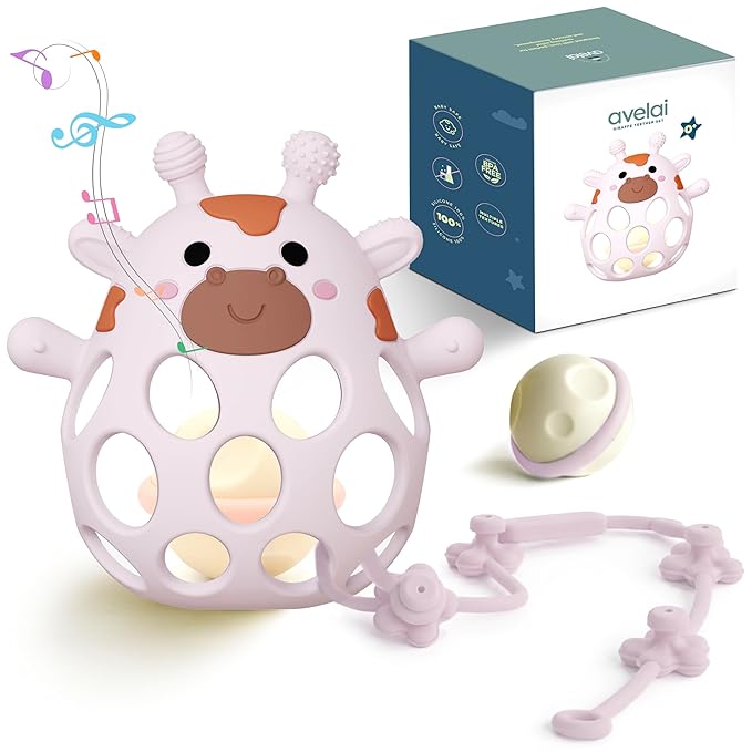 Giraffe Baby Teether with Pacifier Clip - 3 in 1 Teething Toy, Rattle & Clip Set, Food Grade Silicone BPA Free, Baby Teething Toys 3-6 Months, Baby Toys 6-12 Months
