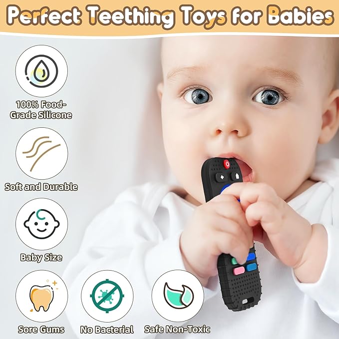 Baby Teething Toys for 3-6-12 Months, Silicone Sensory Teether Remote & Game Controller, BPA-Free Infant Teething Relief Toy for Newborn Boys Girls, Soothing Autism Gift for Birthday or Easter