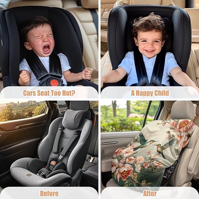 Car Seat Sun Shade Cover, Hummingbird Print Baby Car Seat Cover Keeps Your Toddler Baby Seat at a Cool Temperature, Soft Carseat Cover Lightweight Baby Seat Covers for Car Seats