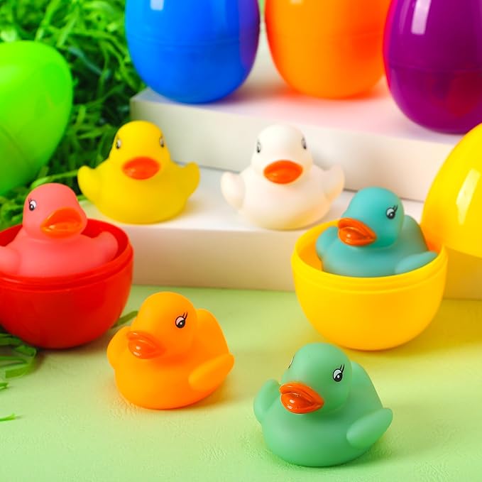 JOYIN 6 Pcs Pre-Filled Easter Eggs with Light-up Floating Duck Bath Toys for Kid Toddlers Easter Eggs Hunt, Basket Stuffers/Fillers, Filling Treats, Party Favor, Classroom Prize Supplies
