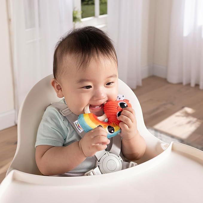 Lamaze Besties Baby Rattle – Soft Rainbow Heart Baby Rattle with Silicone Ring Grip for Tummy Time Toys - Baby Valentine's Day Toys - Ages 0 Months and Up