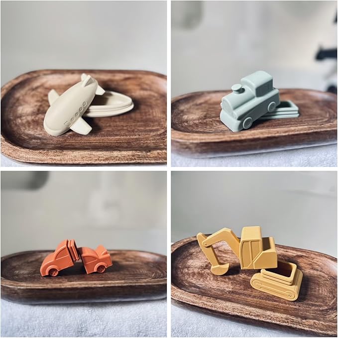 Brooklyn Neutral Vehicle Bath Set, Non Toxic Aesthetic Toys for Baby and Toddler, Includes a Car, Plane, Excavator and Train, Perfect for Bathtub, Water Tables, and Beach Play