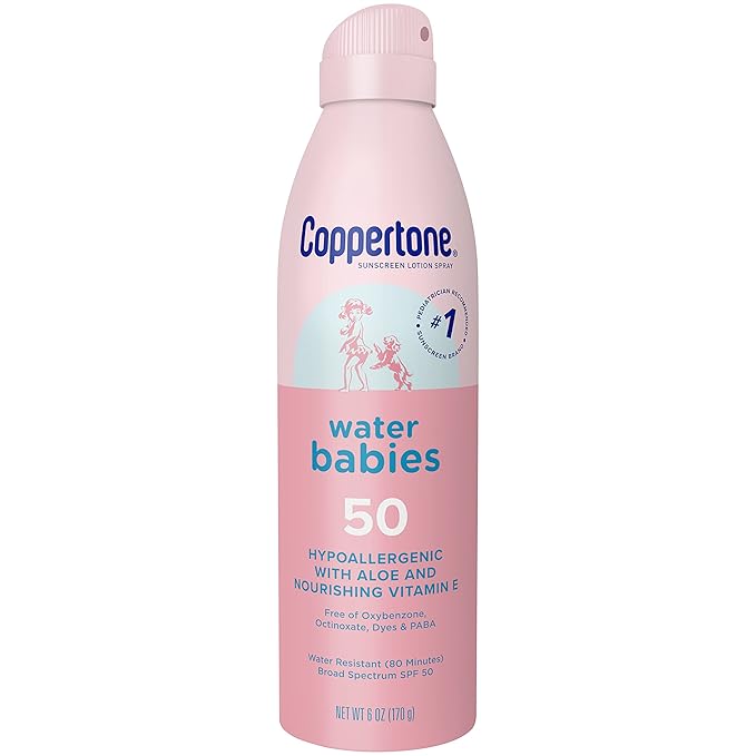 Coppertone WaterBabies Baby Sunscreen Spray SPF 50 (6 Oz) + Pure and Simple Baby Mineral Sunscreen Stick SPF 50 with Zinc Oxide, Tear Free (0.49 Oz) Hypoallergenic and Oxybenzone Free