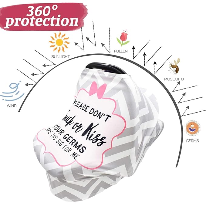 Baby Car Seat Cover & Stroller Seat Strap Covers Boys and Girls, No Touching Sign Canopy and Car Seat Straps Shoulder Pads, Multiuse Nursing Covers for Breastfeeding, Seat Belt Protectors for Kids