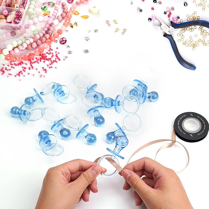 100 Pieces 2.75 Inch Plastic Pacifier for Baby Shower, Baby Shower Pacifier for Gender Reveal Party Decoration DIY Birthday Party Gift (Blue)