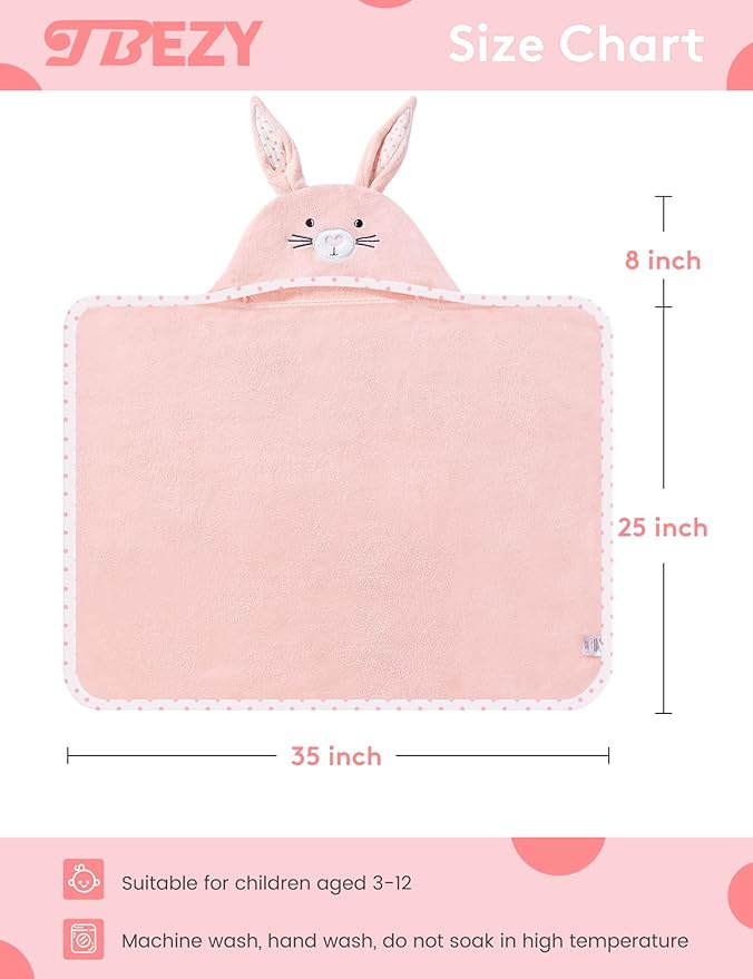 TBEZY Baby Hooded Towel with Unique Animal Design Ultra Soft Thick Cotton Bath Towel for Newborn (Bunny)