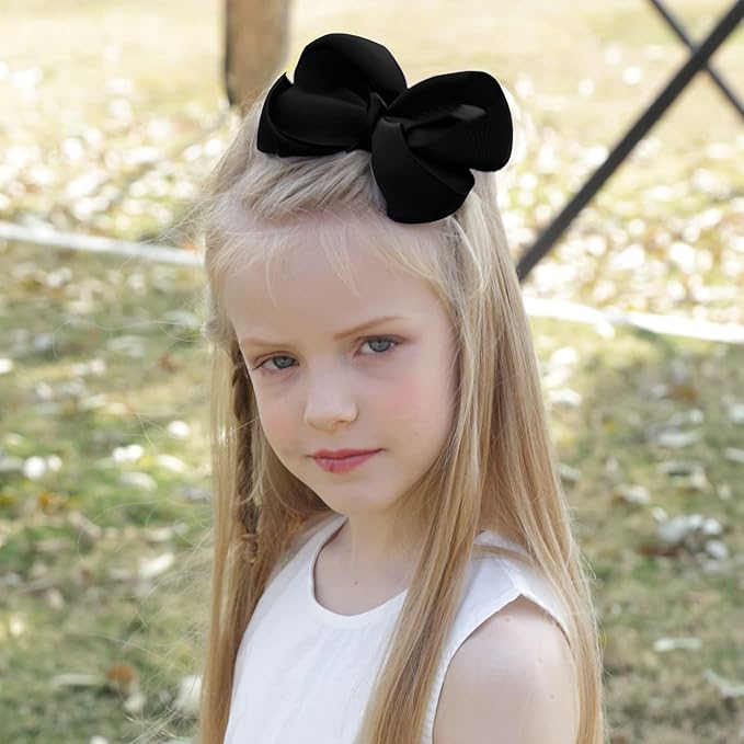 Oaoleer Big Hair Bows for Girls 12 PCS 6" Black Grosgrain Ribbon Large Boutique Bow Alligator Clips Hair Accessories for Toddlers Little Girls Kids