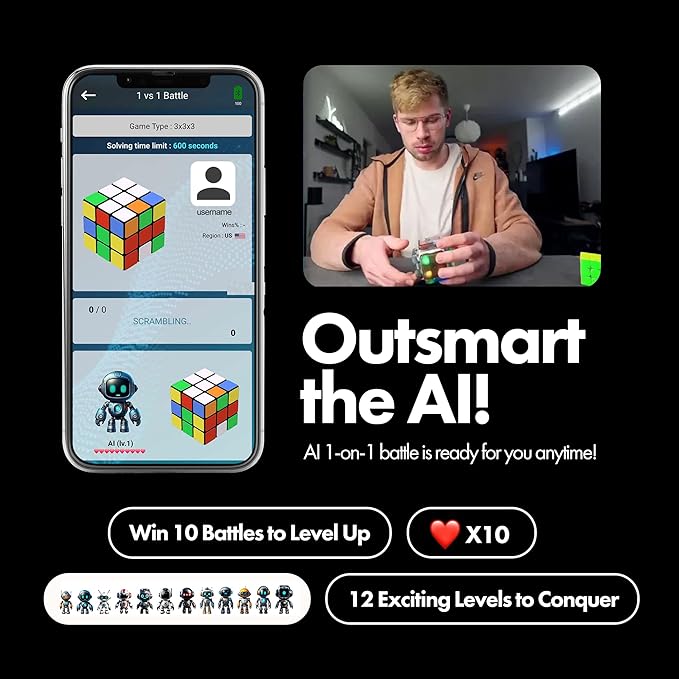 eX-Mars TokTok Cube, One Cube, Endless Fun - Learn Cubing from AI, Conquer 20+ Puzzles, AI Competitions via Free App, and Boost Brain Power — The Ultimate Smart Gift for Kids, Teens & All Ages