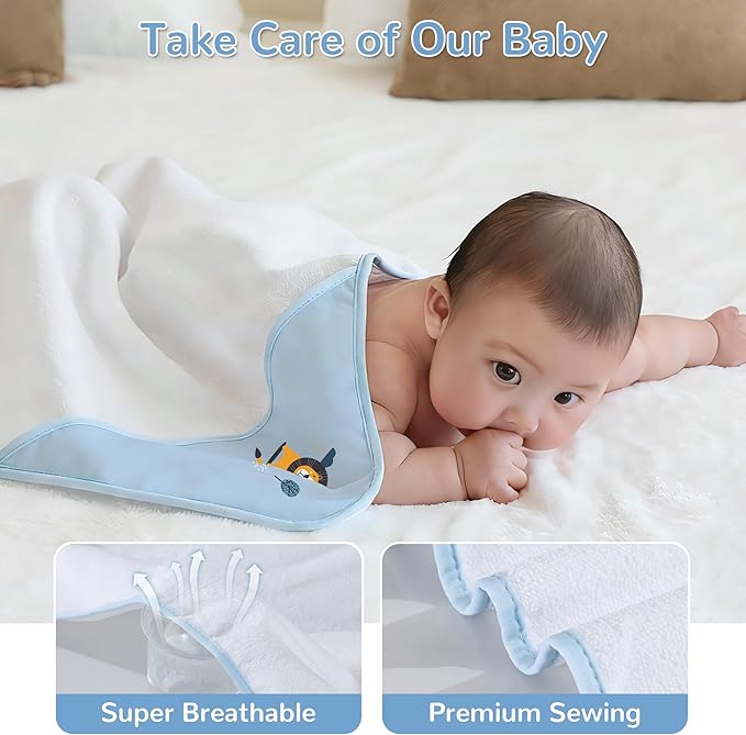 Viviland 6 Pcs Hooded Baby Towels and Washcloths Set, Super Gentle Bath Towels for Newborn Face & Body, Absorbent Wash Cloth for Infants Boys, Blue-Lion Pattern, 28 x 28 inch