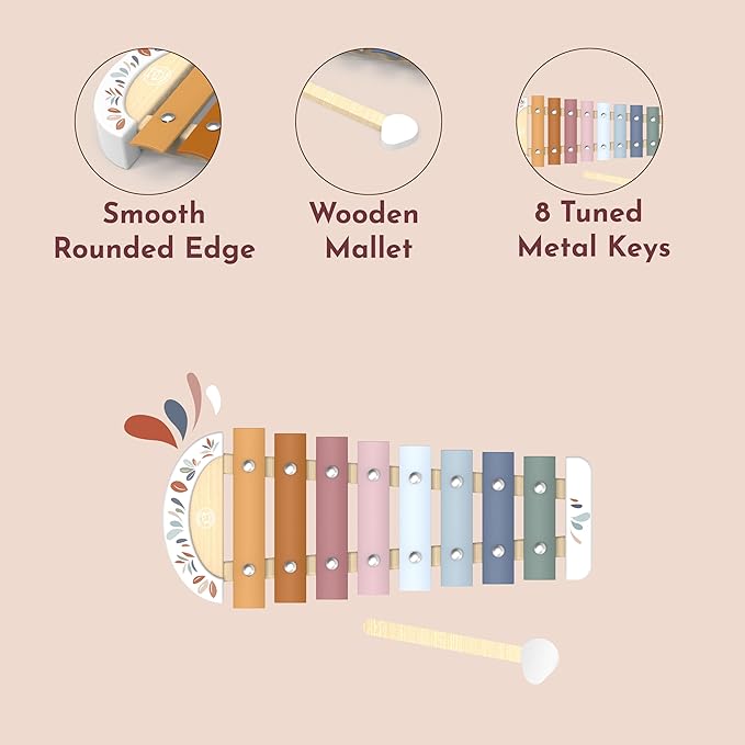 SPEEDY MONKEY Colorful Xylophone – 8 Tuned Metal Keys with Wooden Mallet, Safe Musical Toy for Toddlers 1+ Years, Enhances Sound Exploration, Learning & Coordination