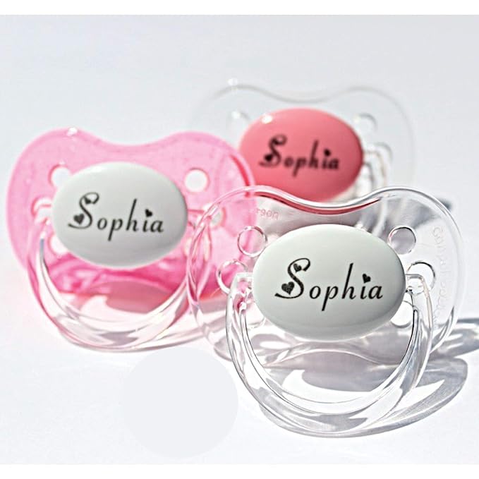 Personalized Pacifier with Name, 3 Pack Pink Glitter, White & Pink (0-6 Months)