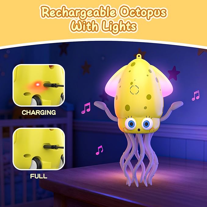 Electric Dancing Octopus Baby Toy with LED Light and Music, Dancing Squid Kids Toys Boys Girls Age 3-5 4-5, Automatic Obstacle Avoidance Birthday for Boys Girls