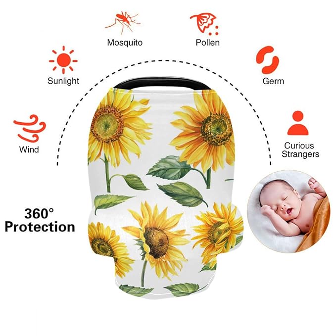 Nursing Cover Breastfeeding Scarf Yellow Sunflower Baby Car Seat Covers Soft Breathable Infant Carseat Canopy Stroller Cover for Boys Girls
