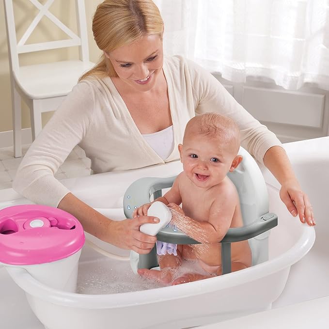 Foldable Baby Bathtub Seat, Non-Slip Infants Bath Chair, Cute Shape Shower Chairs for Tub Sitting up, Surround Bathroom Seats for Newborn Infant 6-18 Months (Baby Grey)
