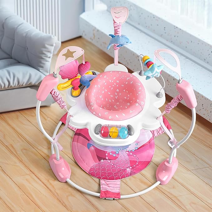 Baby Activity Center, Baby Jumper Activity Center with Music, Interactive Toys, 360° Rotating Seat, 3 Adjustable Heights, Infant Activity Jumper for 6+ Months (Mermaid)