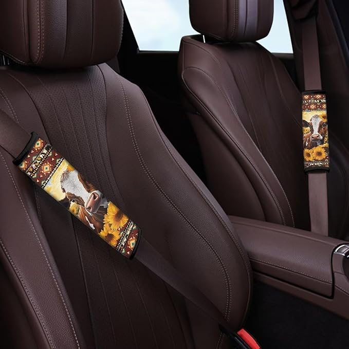 AFPANQZ 2PCS Cute Safety Seat Belt Cushion Cow with Sunflower Automotive Seat Belt Pillow Car Seats Accessories Driver Shoulder Protectors Universal Backpack Laptop Bags Straps Pads
