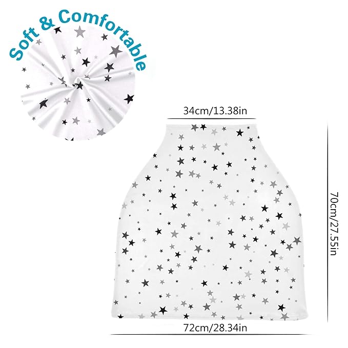 Monochromatic Black and White Stars Scandinavian Style Stretchy Baby Car Seat Cover Infant Canopy Nursing Covers Breastfeeding Cover Breathable Windproof Winter Scarf for Boys Girls