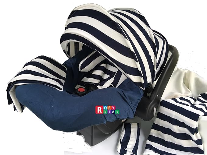 9pc Baby Boy Baby Girl Ultimate Set of Infant Car Seat Cover Canopy Headrest Blanket Hat Nursing Scarf, 25JE09