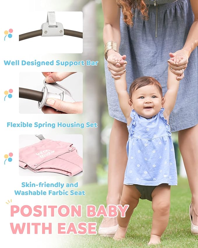 Infant Master Doorway Jumper, Durable Bumper Jumper w/Adjustable Height, Funny Baby Doorway Swing Bouncer w/Seat Bag, Popular Gift for Infant & Toddler, Portable and Free Installation, Pink