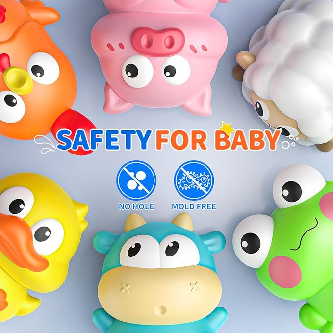 6 Packs Light Up Bath Toys for Kids Ages 1-3, Farm Animals Bathtub Toys for Toddlers 2-4, Water Pool Toys for 1 2 3 Year Old Boys Girls Babies 12-18 Months Gifts