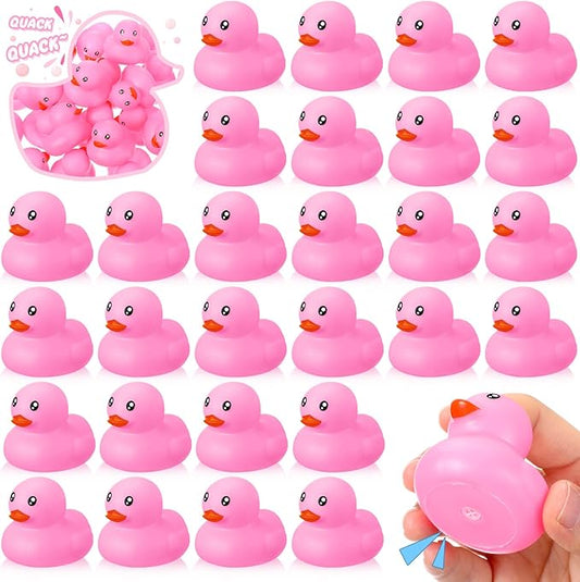 Hungdao 24 Pcs 2 Inch Mini Pink Rubber Ducks for Kids Children Party Favors Bulk Bath Ducks Summer Pool Floating Toys Birthday Gifts for Boys Girls Baby Shower Supplies