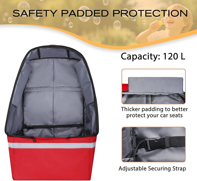 LARIPOP Car Seat Travel Bag for Airplane, Universal Gate Check Car Seat Bag, Padded Backpack with Waist Belt, Reflective Strips & Protective Feet, Fits Infant Convertible Booster Seats, Red