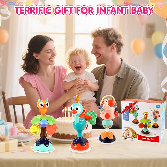 Baby Toys 6-12 Months 3PACK High Chair Suction Cup Toys Rattle Toys for Babies 12-18 Months Baby Tray Infant Toy for 6 9 12 18 24 Months Newborn Gifts for 1 2 Year Olds Boys Girls Kids Birthday Xmas