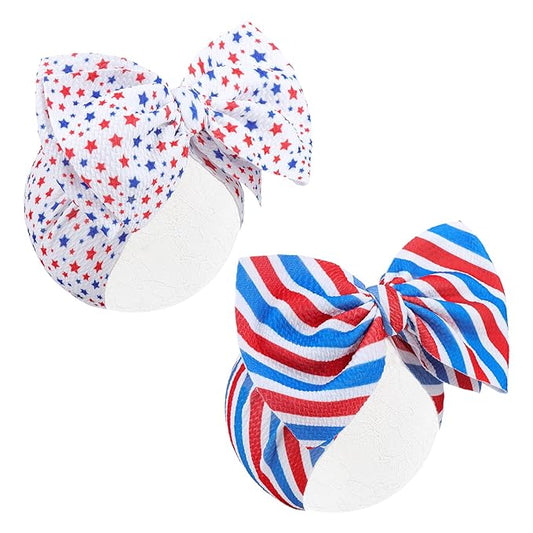 4th of July Toddler Hair Bows Headband, 7 inches Soft Stretchy Star Hair Accessories for Infant and Newborn Girls