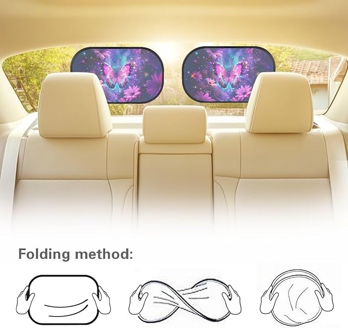 Bulopur Purple Butterfly 2 Pack Car Window Shades for Side Window UV Protection Breathable Sun Protection and Sun Shade Blocker Car Shades Back Windows Baby Cute Design