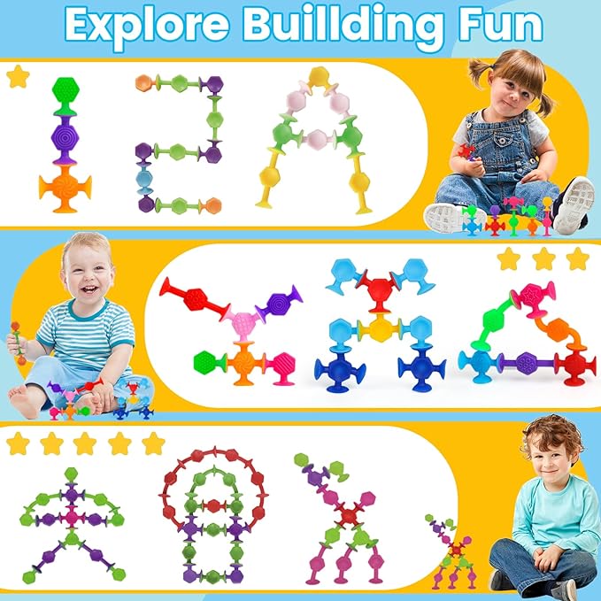 80PCS Suction Cup Toy Set, Multiple Styles Randomly Sent, Surprise Matching, Rich Styles, Bright Colors, Bath Toys, Stress Relieving Sensory Toys Kids Adults Boys Girls, Baby Birthday