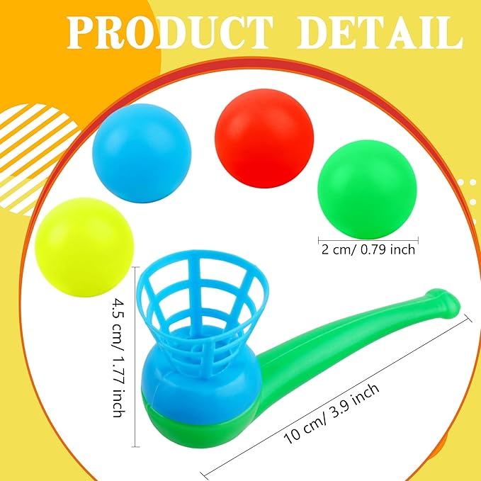 80 Pcs Ball Blowing Toy Floating Blow Pipe Balls Random Color Balance Floating Ball for Kids Blowing Party Birthday Favors Gift