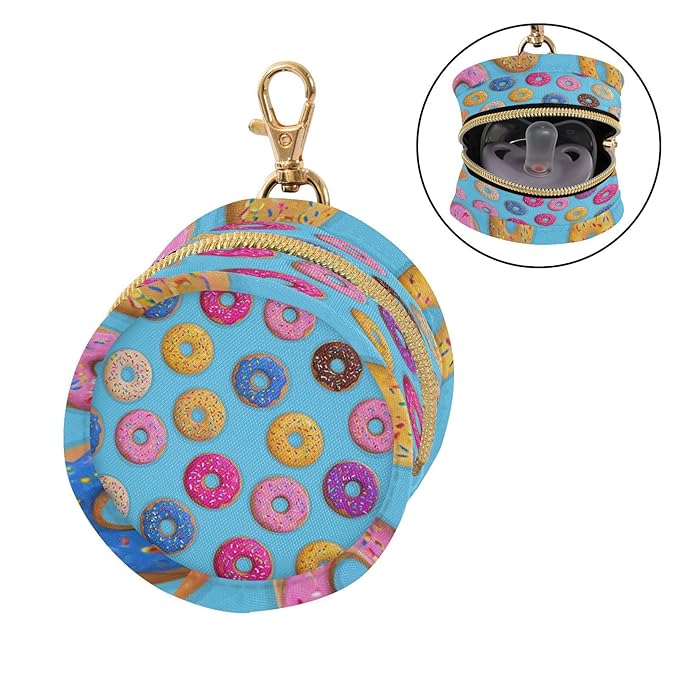 Pacifier Holder with Clip Pacifier Case for Diaper Bag Round Baby Pacifier Pouch Box Bag Portable Colorful Cartoon Donuts