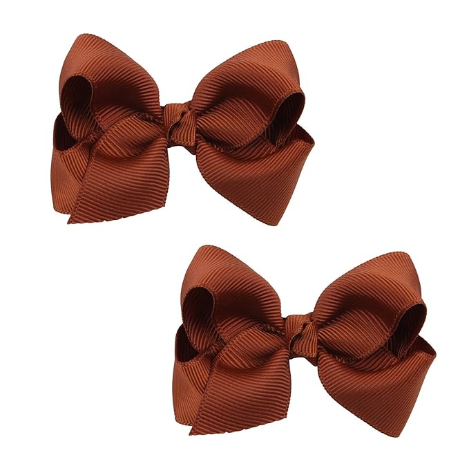 Baby Girl's 2Pcs Cute 3 Inch Pure Color Bow-knot Hair Clip for Photography Travel Daily Life (Brown)