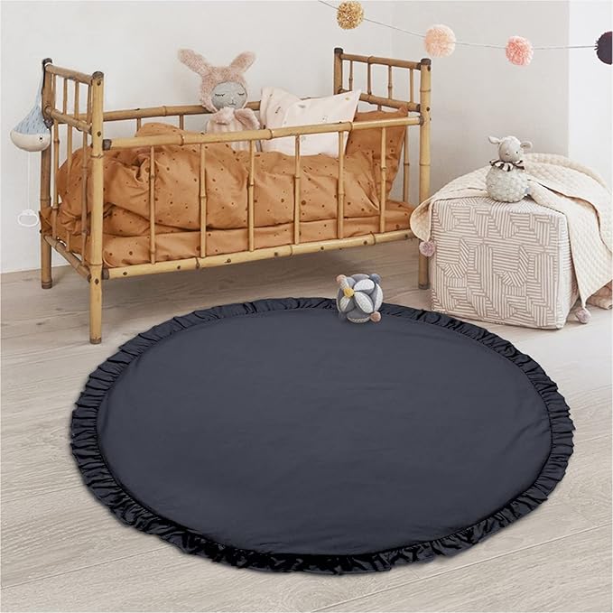ABREEZE Baby Cotton Play Mat Soft Crawling Mat White Detachable Washable Game Blanket Floor Playmats Kids Infant Child Activity Round Rug Home Room Decor (Dark Grey)