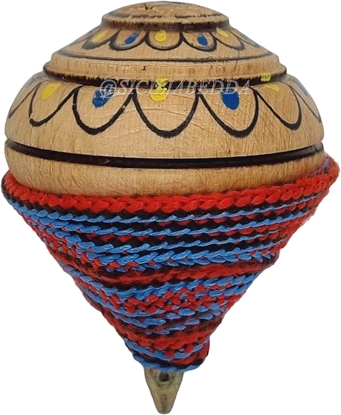 sicilia bedda - Sicilian spinning top in assorted colours in wood - Fantastic game for young and old - 8 cm - 100% Sicilian product (decorated)