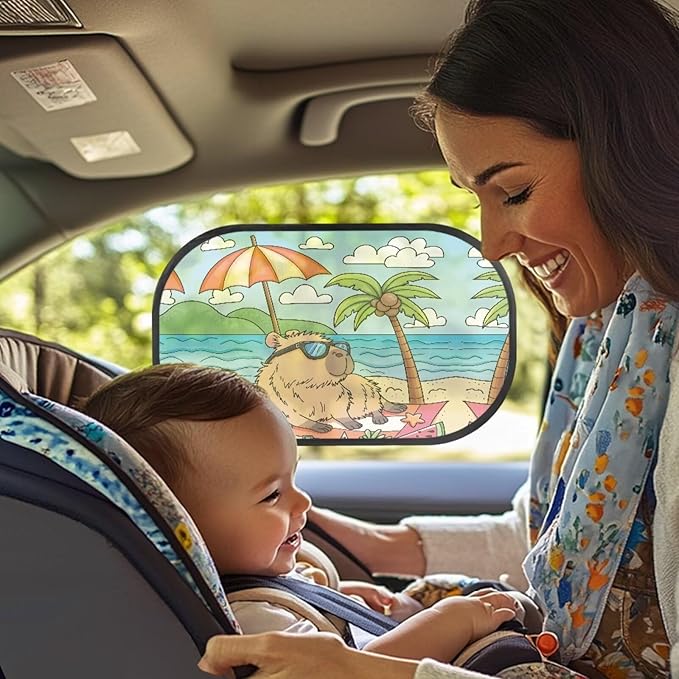 Bulopur Cute Capybare Car Shades Back Windows Baby 2 Pack Easy to Install Car Sun Shade Side Window Cute Design UV Protection Breathable for Most Vehicle, SUV, Truck, Cars