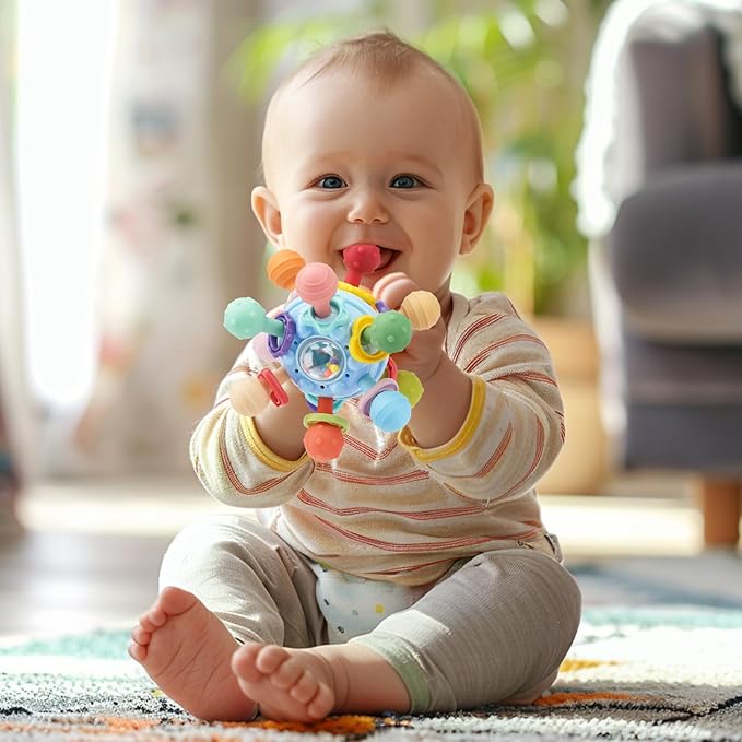 Easter Baby Teething Toys, Baby Teethers Montessori Sensory Toys for 0-6 6-12 Months, Gifts for 1 Year Old Boys Girls Infant Newborn, Perfect Baby Easter Basket Stuffers & Easter Gifts, Blue