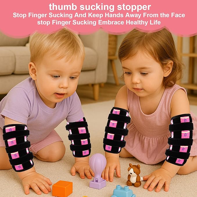 2 PCS Thumb Sucking Deterrent, Pink Pony Thumb Guard for Kids Toddlers Nail Biting Treatment, Anti Nose Picking, Scratching Face, Elbow Immobilizer for Boys Girls, Finger Sucking Prevention